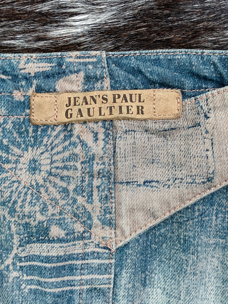 Jean Paul Gaultier 2000s Patchwork Floral Denim Mini Skirt