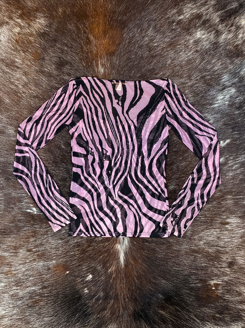 Roberto Cavalli 2000s Pink Zebra Mesh Top