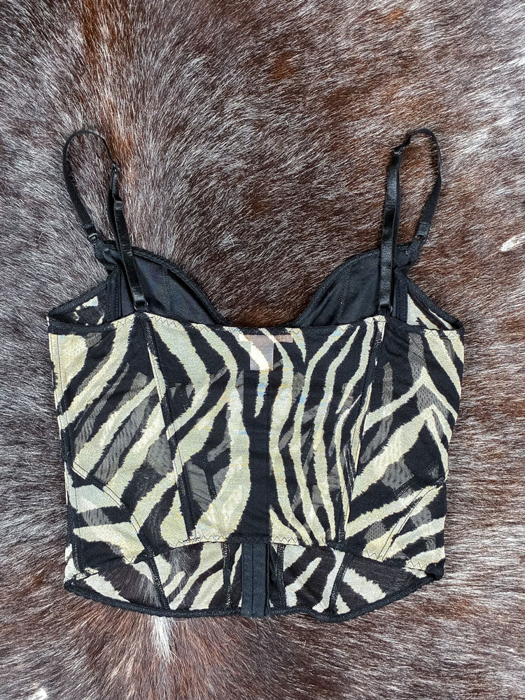 Roberto Cavalli 2000s Zebra Mesh Corset Top