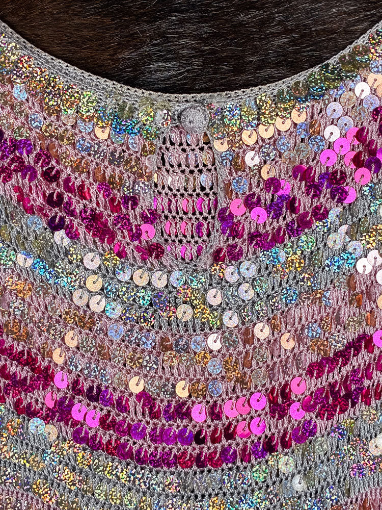 2000s Sequin Crochet Pink and Silver Tank Top