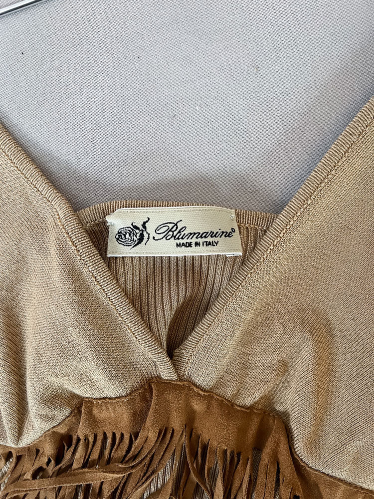 Blumarine 2000s Tan Suede Fringe Cami