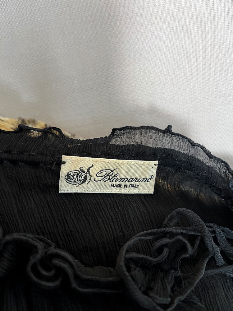 Blumarine 2000s Black Sheer Puff-Sleeve Ruffle Top