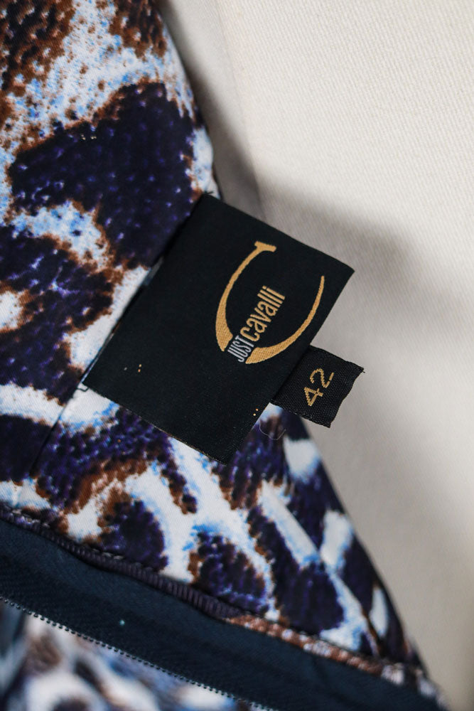 Just Cavalli 2000s Blue & White Animalier Satin Cami Top