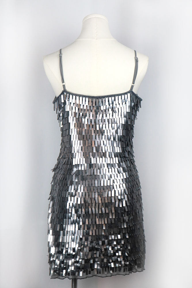 Y2K Silver Rectangular Sequin Mini Dress