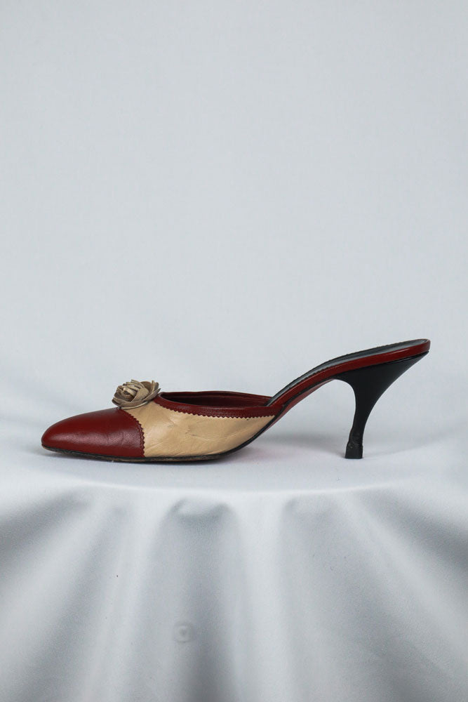Blumarine Red and Beige Rosette Heels