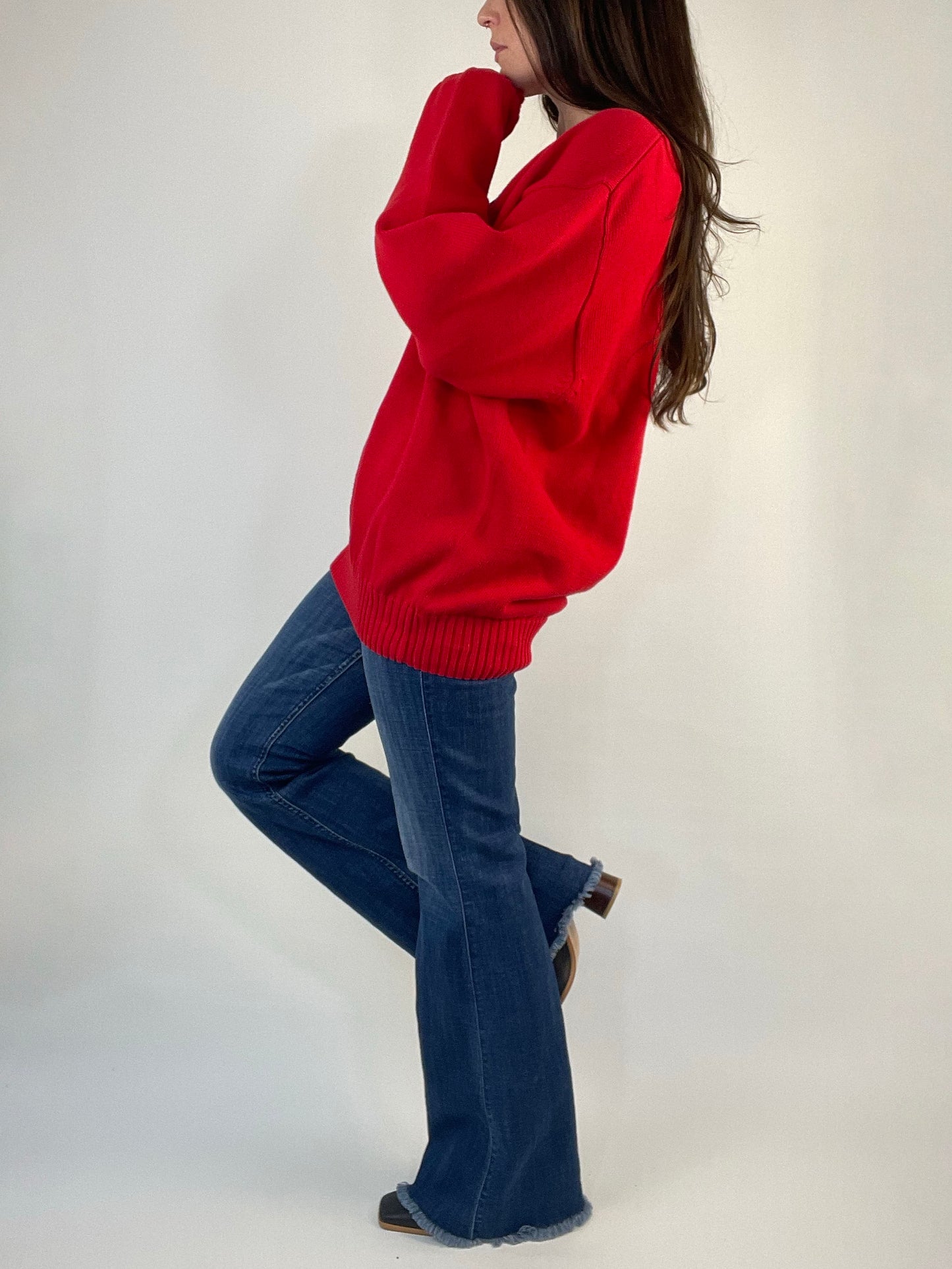 Vintage Red Deep V Sweater
