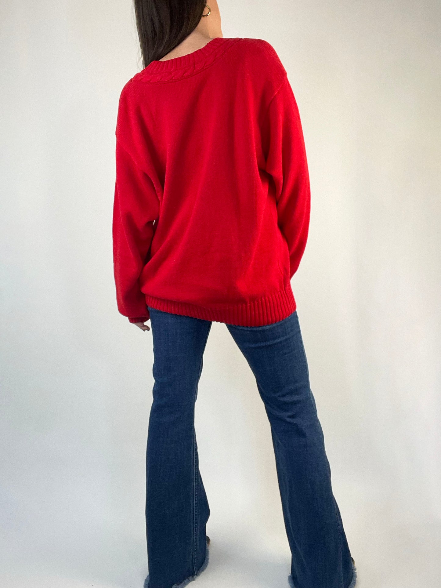 Vintage Red Deep V Sweater
