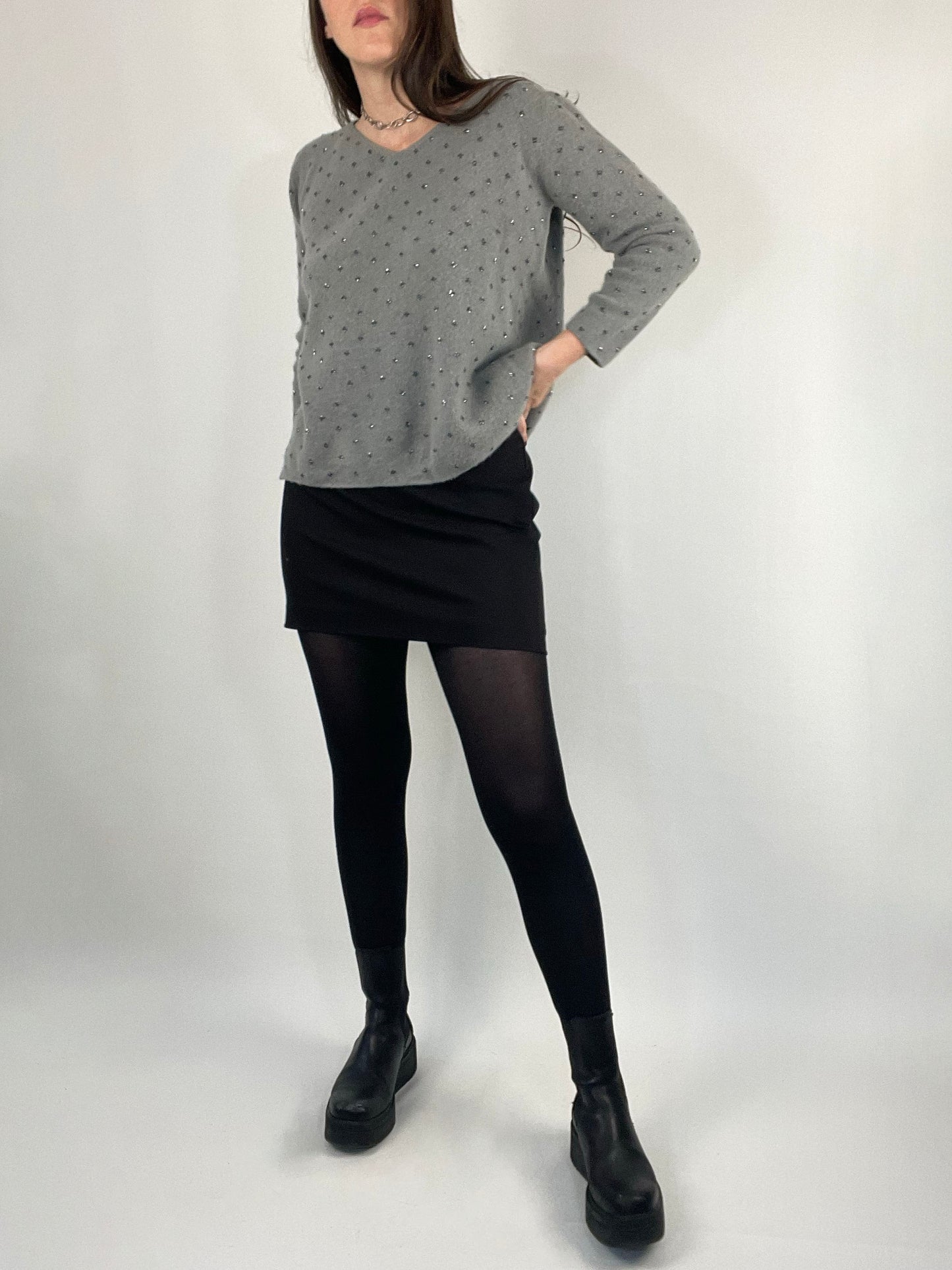 Gray Beaded Sweater