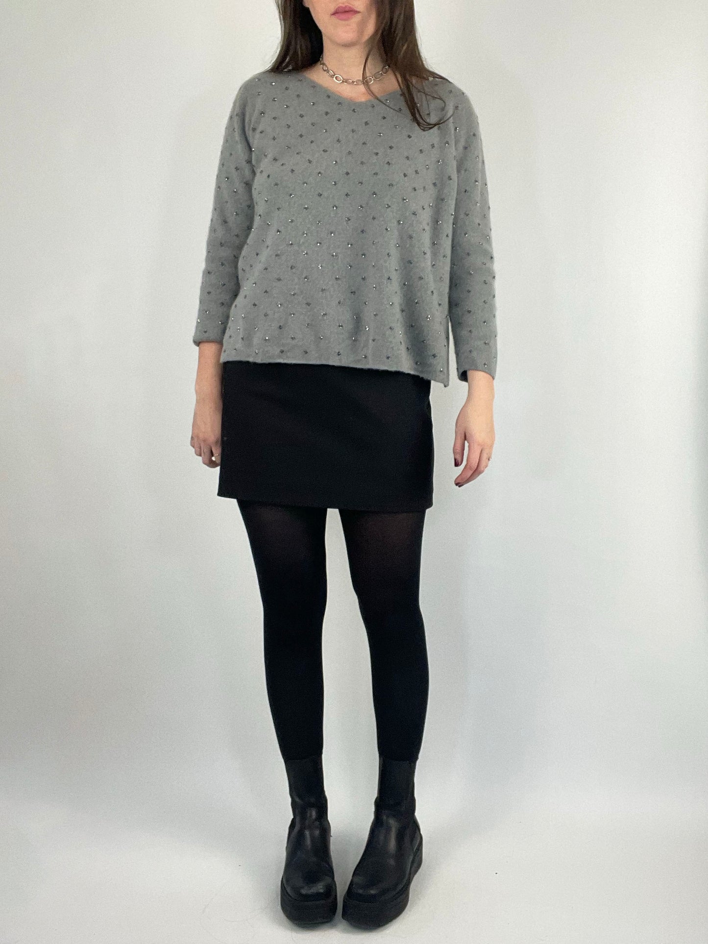 Gray Beaded Sweater