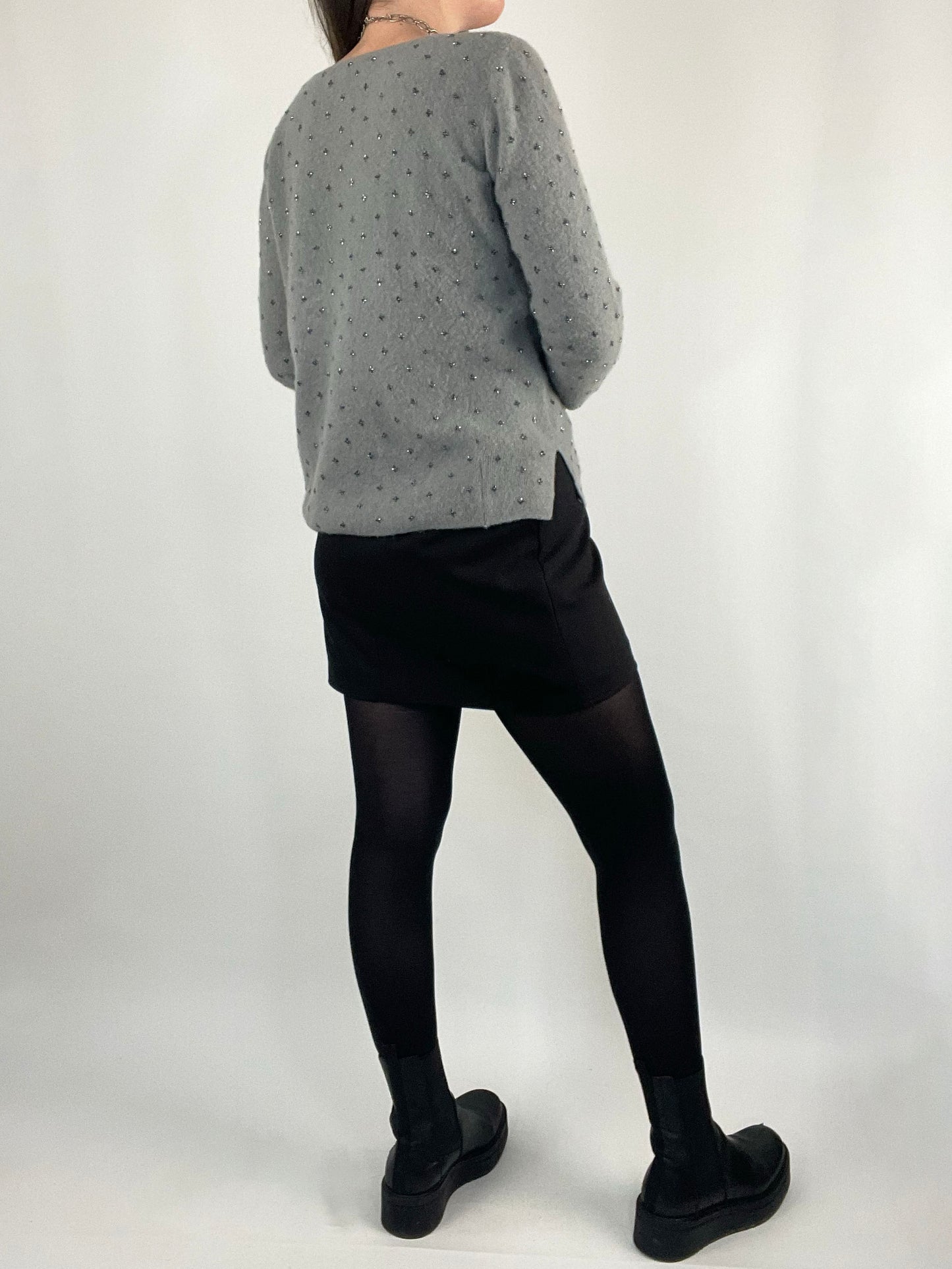 Gray Beaded Sweater