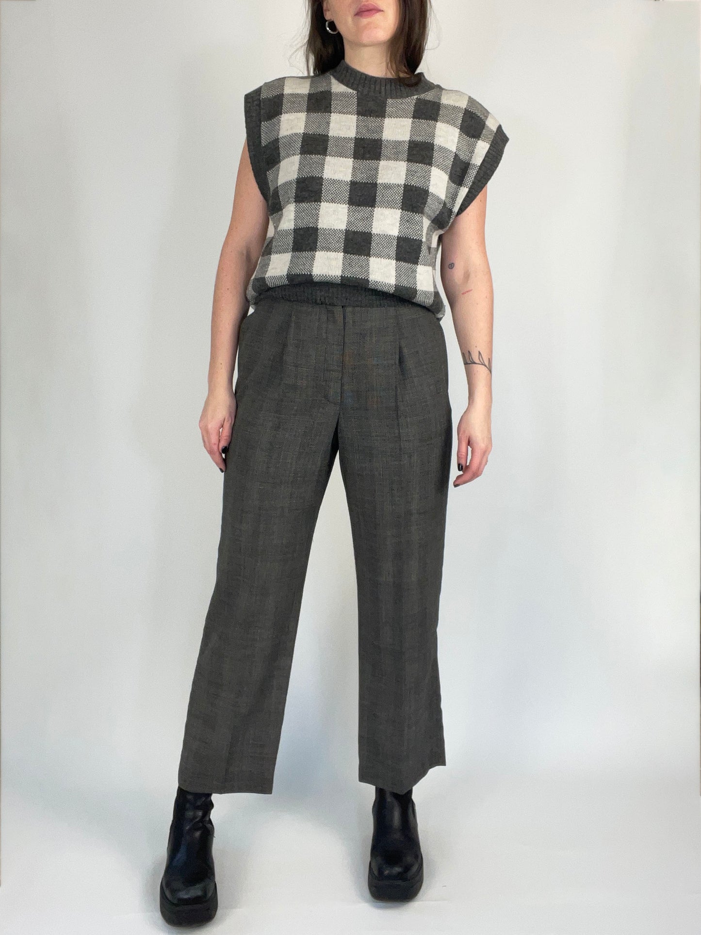 Vintage Gray and White Check Plaid Sweater Vest
