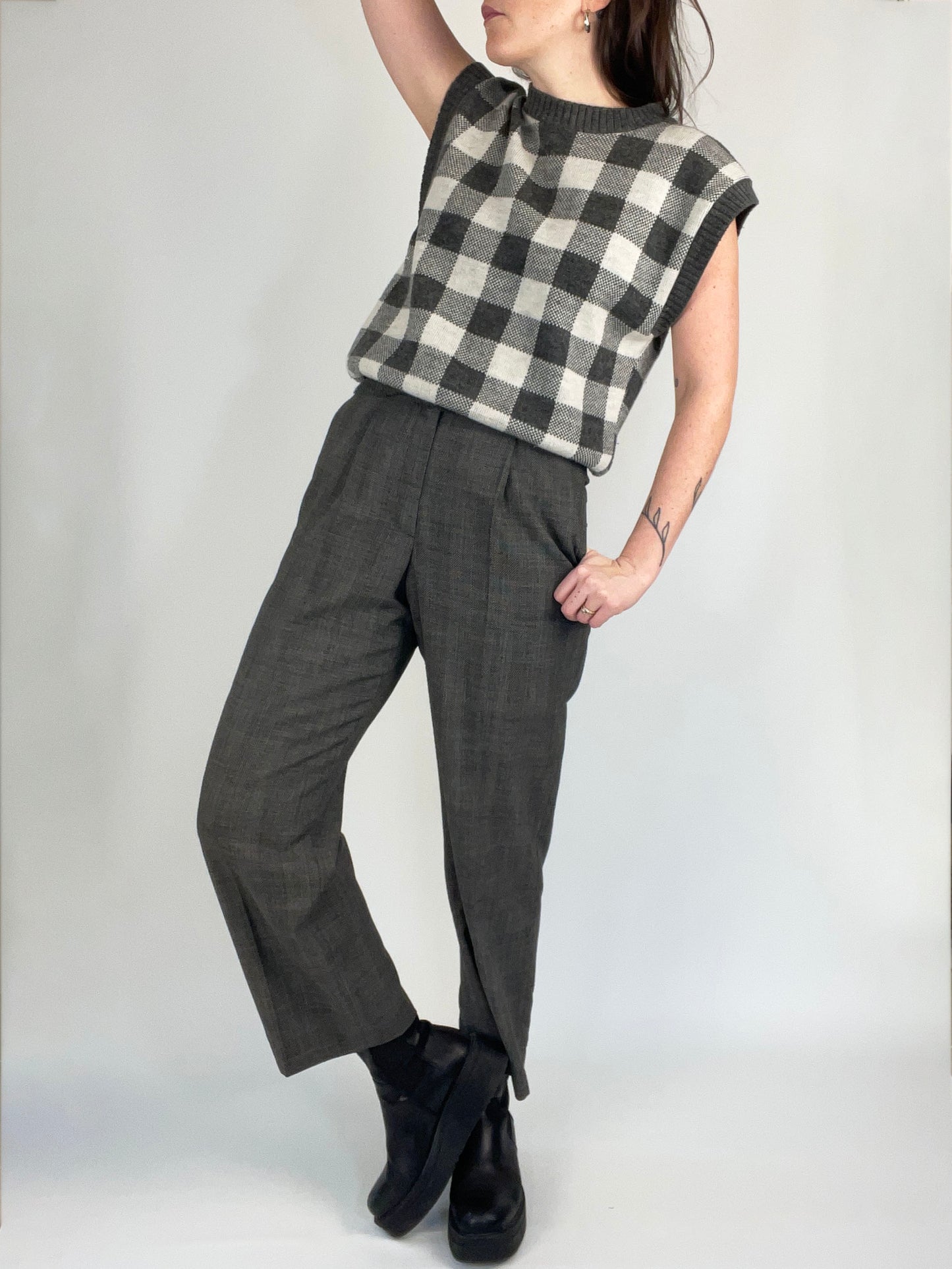 Vintage Gray and White Check Plaid Sweater Vest