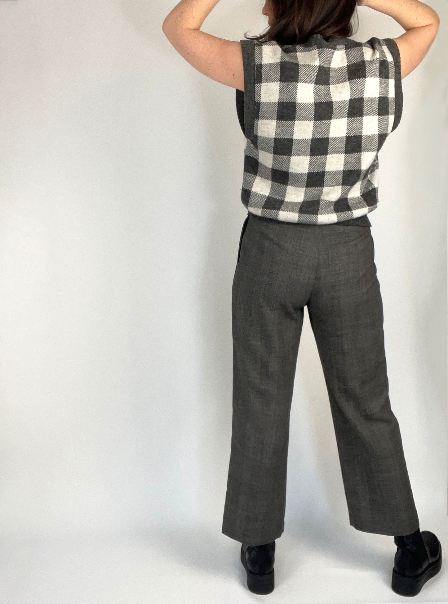 Vintage Gray and White Check Plaid Sweater Vest