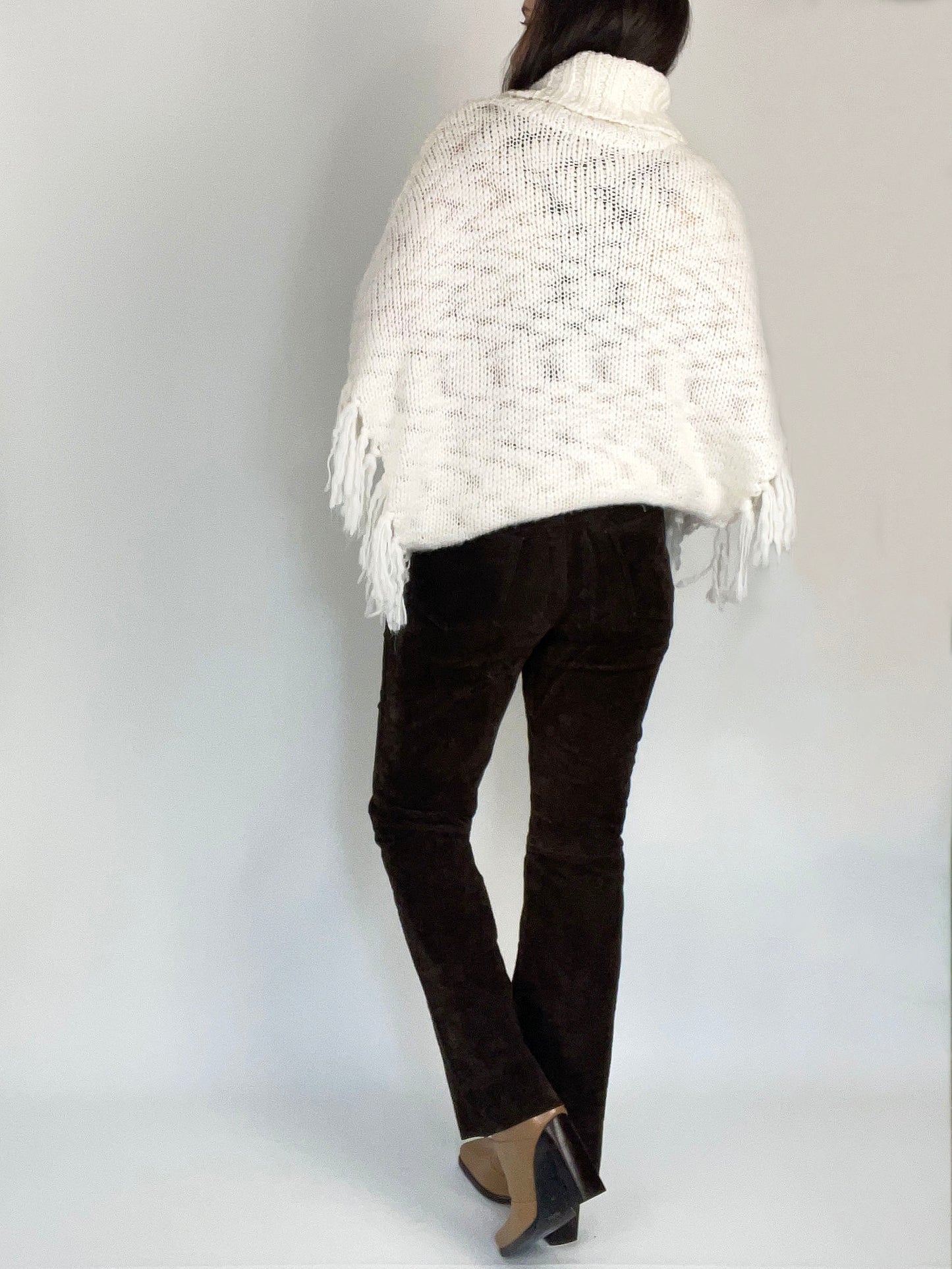 White Fringe Sweater Poncho