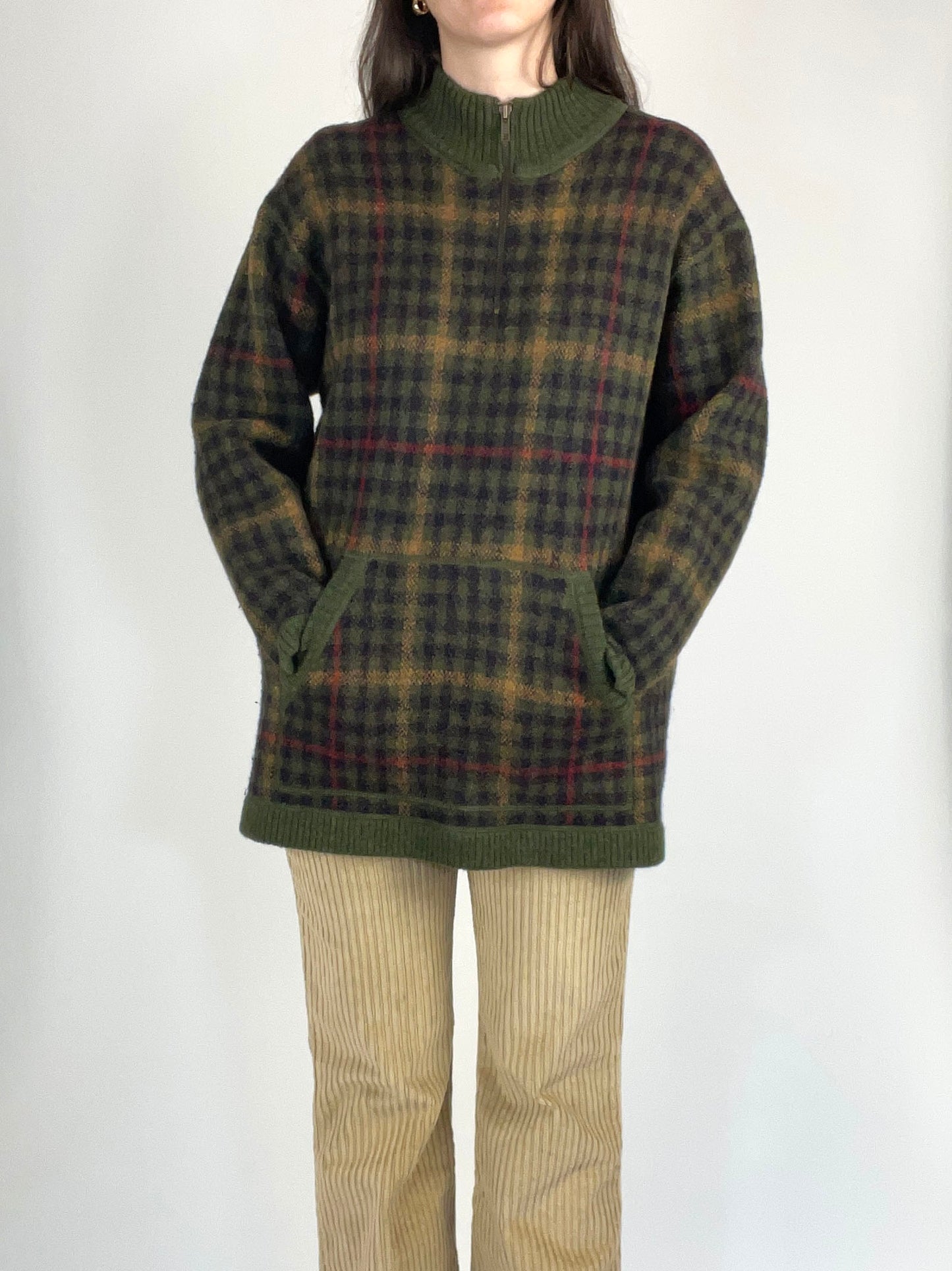 Vintage Plaid Wool Half Zip Sweater