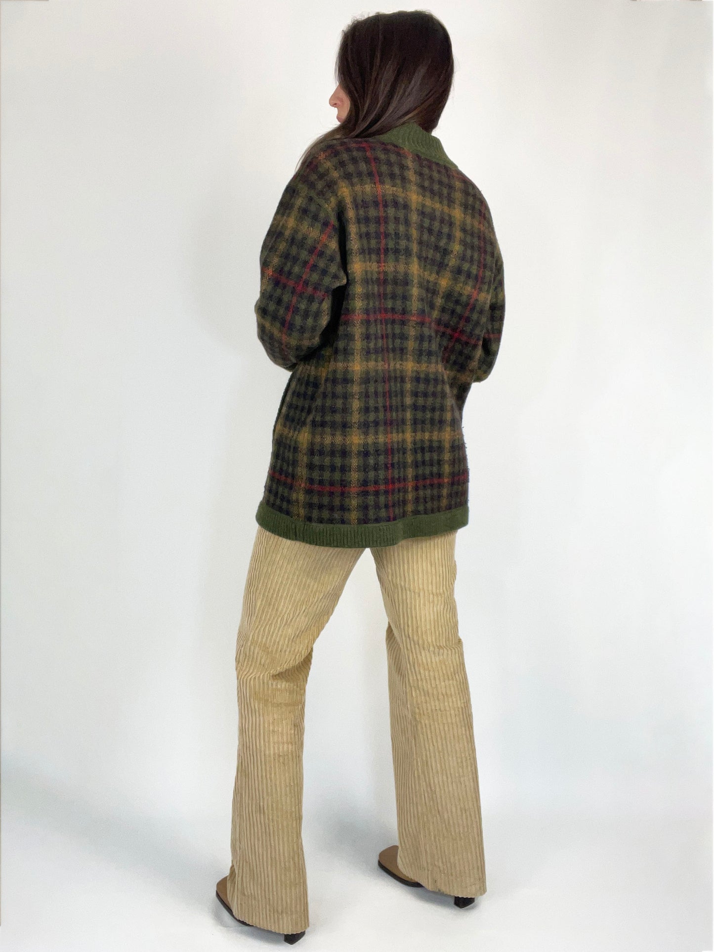 Vintage Plaid Wool Half Zip Sweater