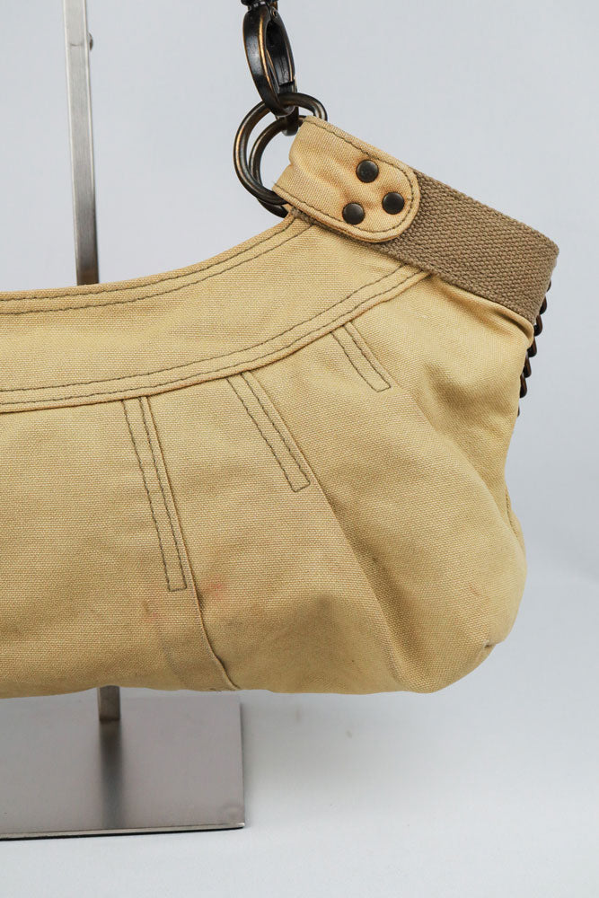 Diesel Early-2000s Beige Braided-Handle Studded Hobo