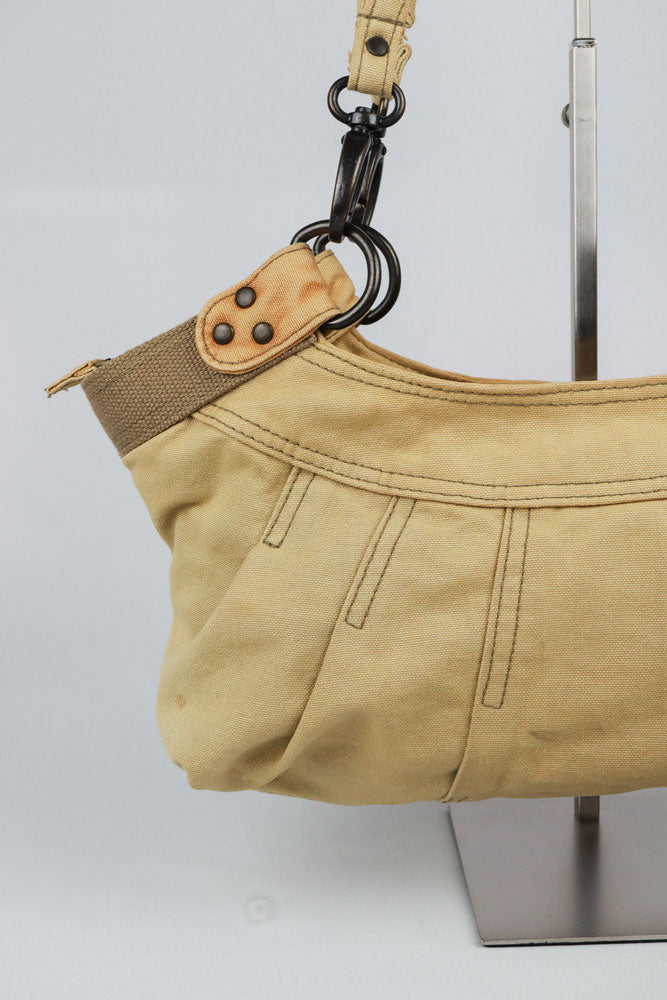 Diesel Early-2000s Beige Braided-Handle Studded Hobo