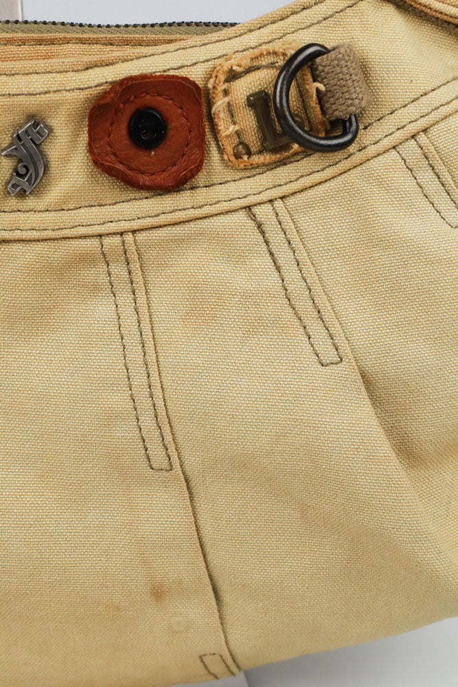 Diesel Early-2000s Beige Braided-Handle Studded Hobo