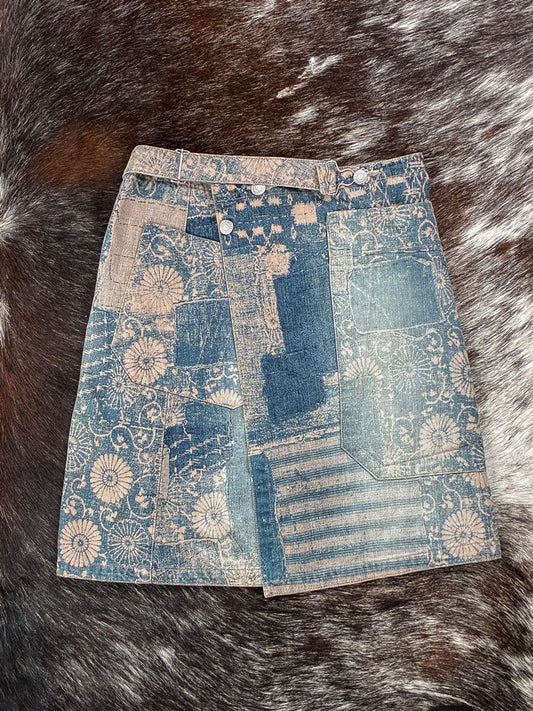 Jean Paul Gaultier 2000s Patchwork Floral Denim Mini Skirt