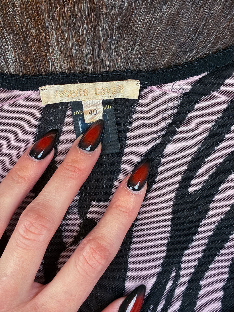 Roberto Cavalli 2000s Pink Zebra Mesh Top