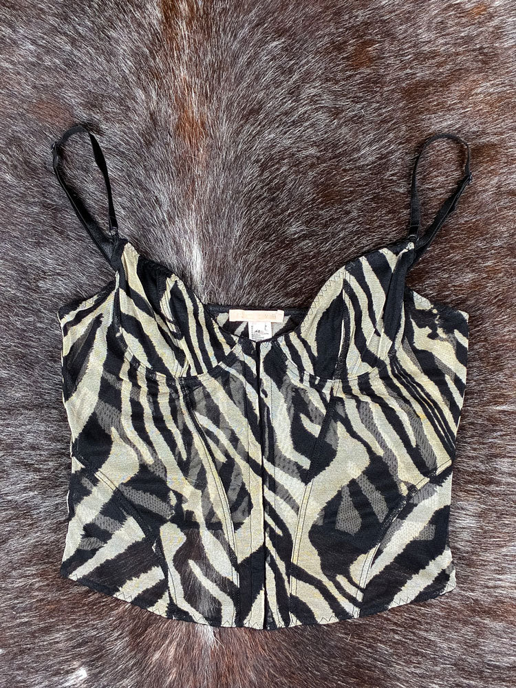 Roberto Cavalli 2000s Zebra Mesh Corset Top