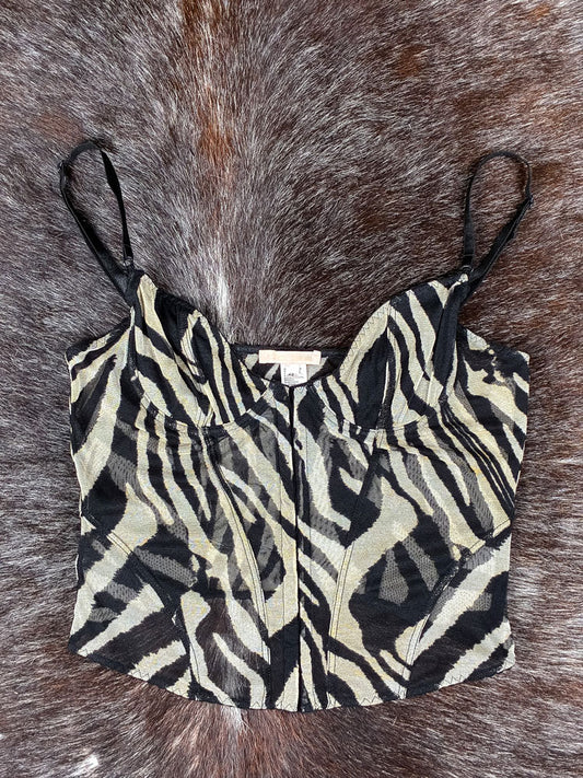 Roberto Cavalli 2000s Zebra Mesh Corset Top