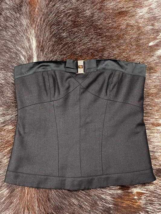 Betty Blue 2000s Black Satin-Trim Corset Top