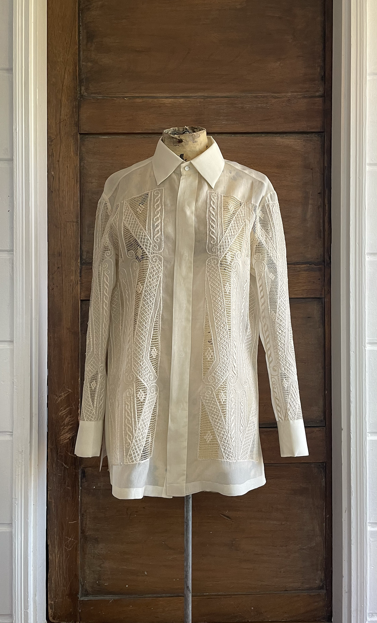 Embroidered Sheer Button Up