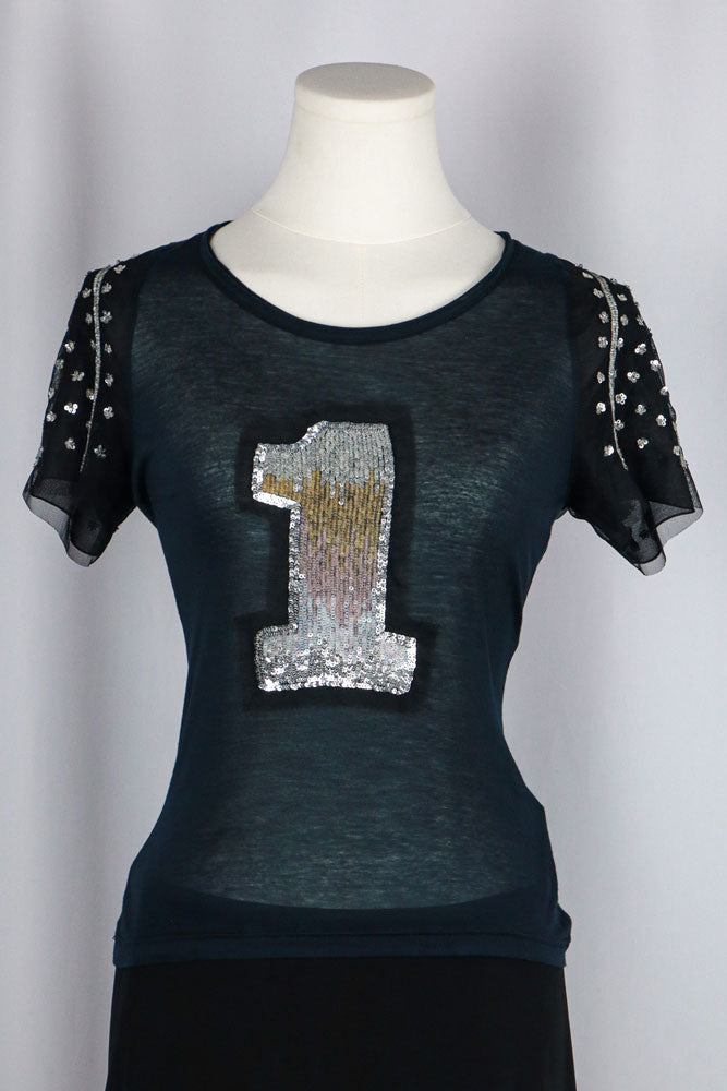 Blumarine 2000s Black “1” Sequin Tee