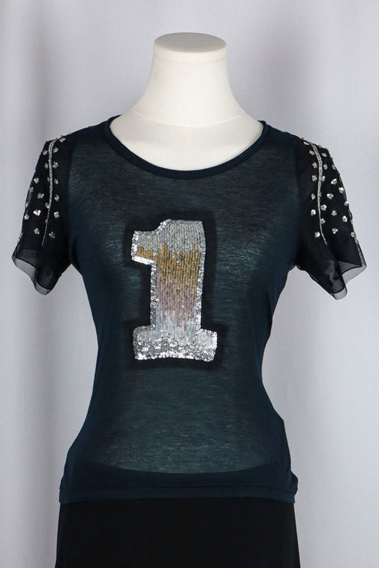 Blumarine 2000s Black “1” Sequin Tee
