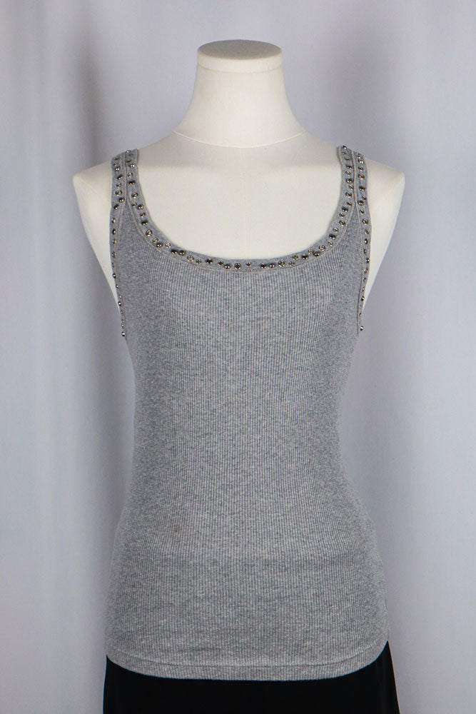 Blumarine Grey Rib Tank with Grommet Trim