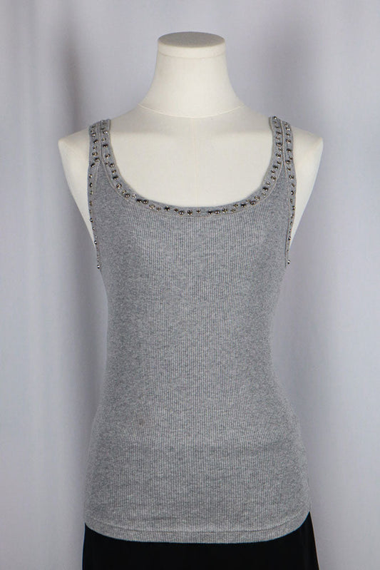 Blumarine Grey Rib Tank with Grommet Trim