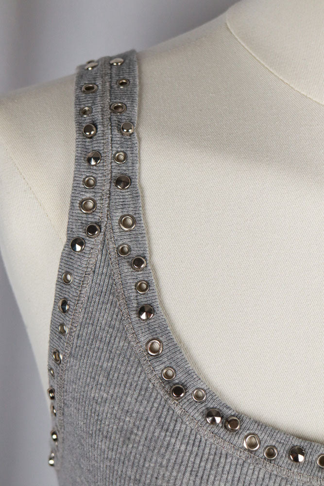 Blumarine Grey Rib Tank with Grommet Trim