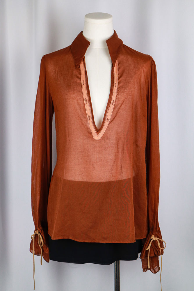 D&G 2000s Rust Cotton Gauze Blouse with Flared Sleeves