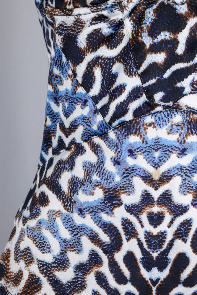 Just Cavalli 2000s Blue & White Animalier Satin Cami Top
