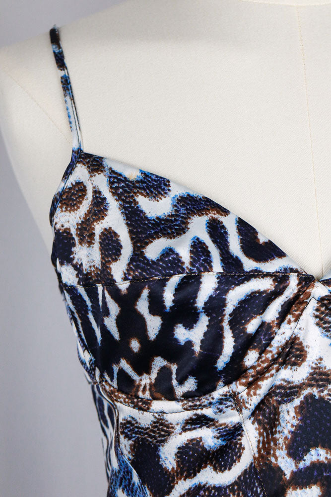 Just Cavalli 2000s Blue & White Animalier Satin Cami Top