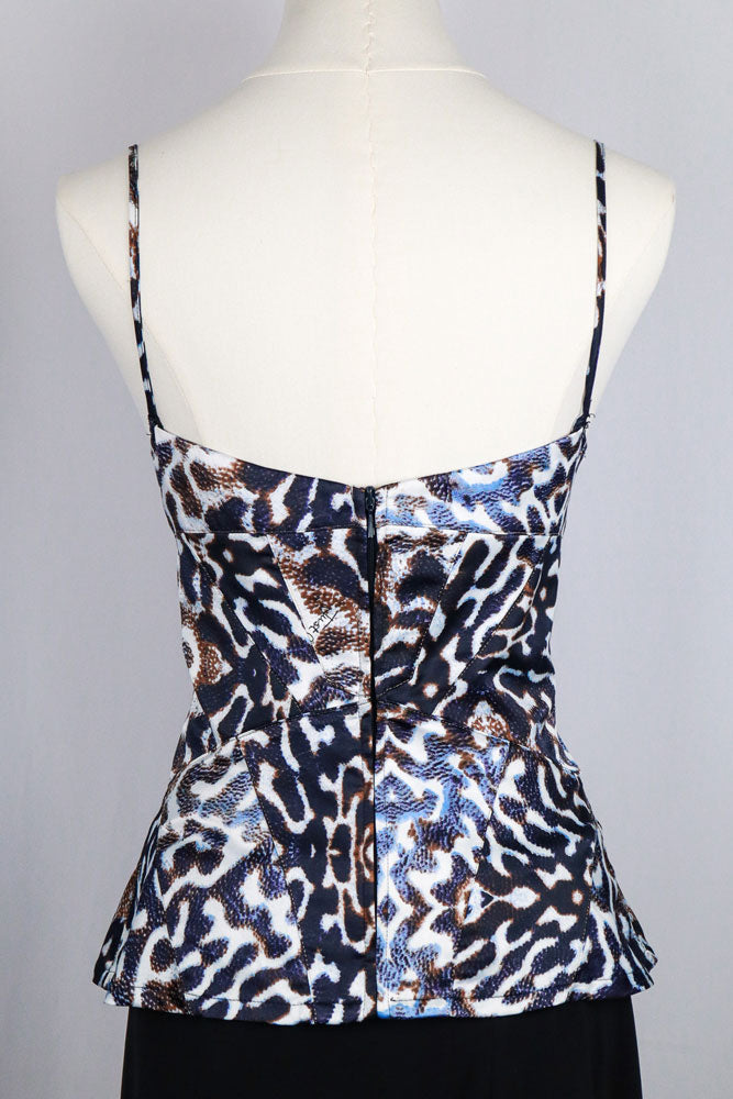 Just Cavalli 2000s Blue & White Animalier Satin Cami Top