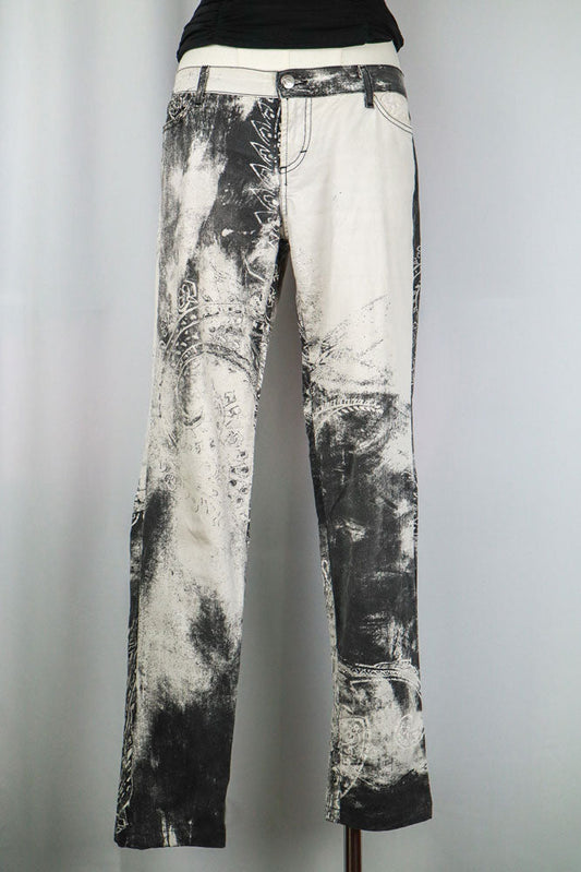 Just Cavalli Black & White Distressed Print Jeans