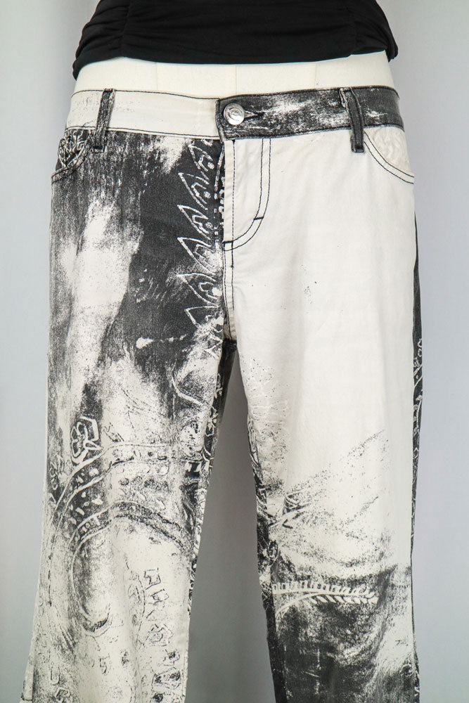 Just Cavalli Black & White Distressed Print Jeans