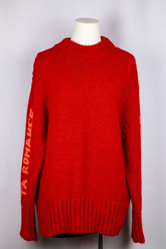 Cop Copine Red Wool Crewneck “Ta Romance…Du Soir” Sleeve Knit