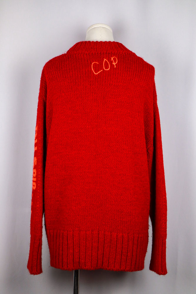 Cop Copine Red Wool Crewneck “Ta Romance…Du Soir” Sleeve Knit