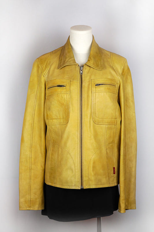 Yellow Lamb Leather Moto Jacket