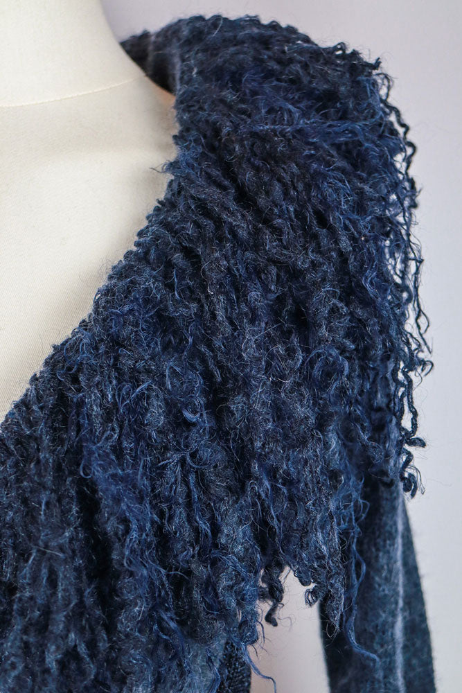 2000s Navy Merino Wool & Mohair Jacket with Curly Collar
