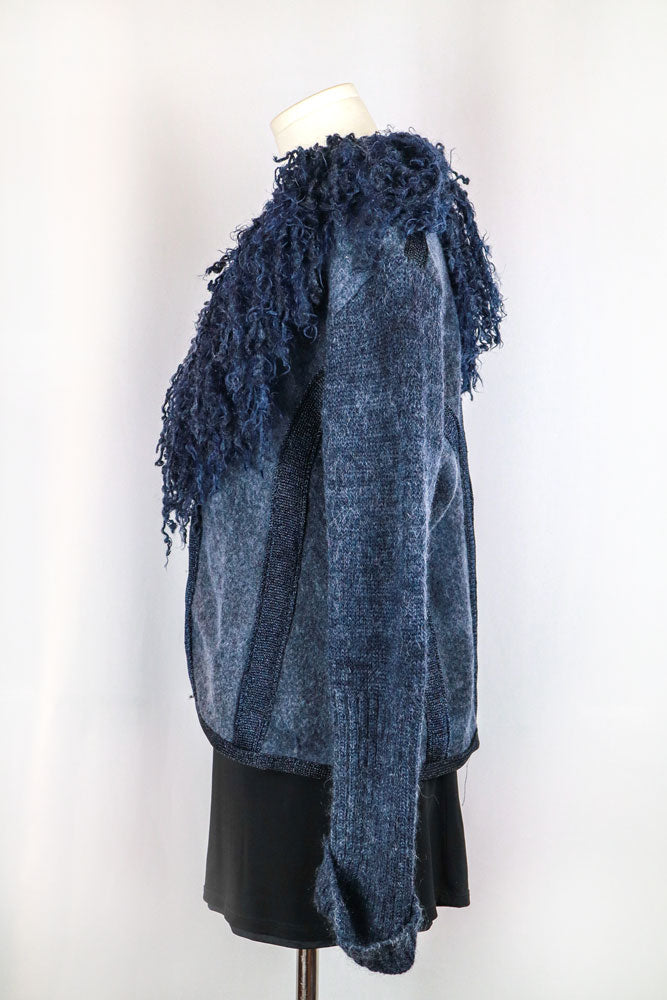 2000s Navy Merino Wool & Mohair Jacket with Curly Collar