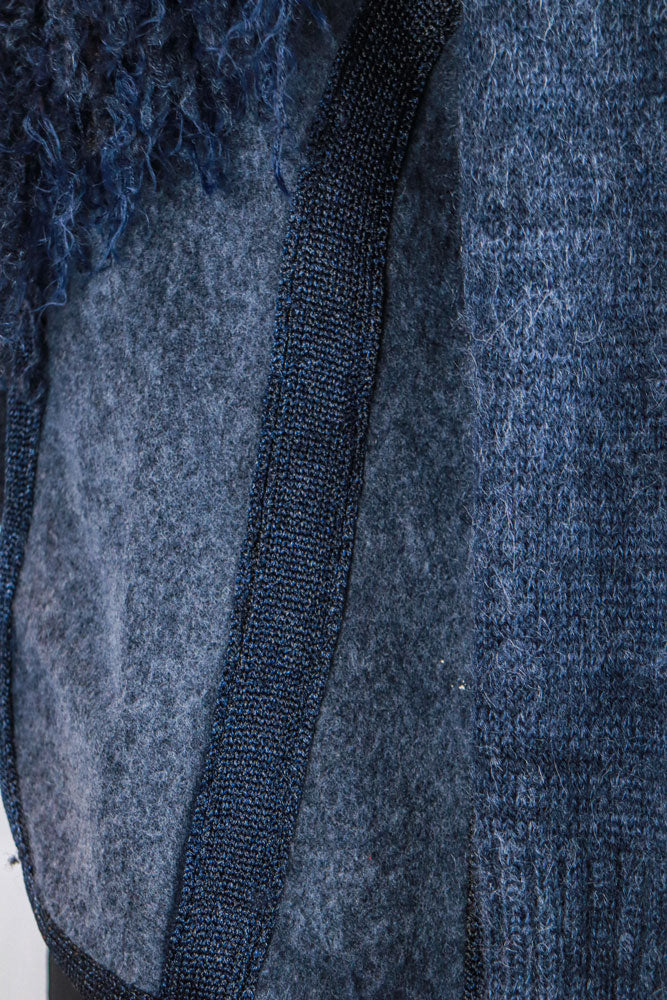 2000s Navy Merino Wool & Mohair Jacket with Curly Collar