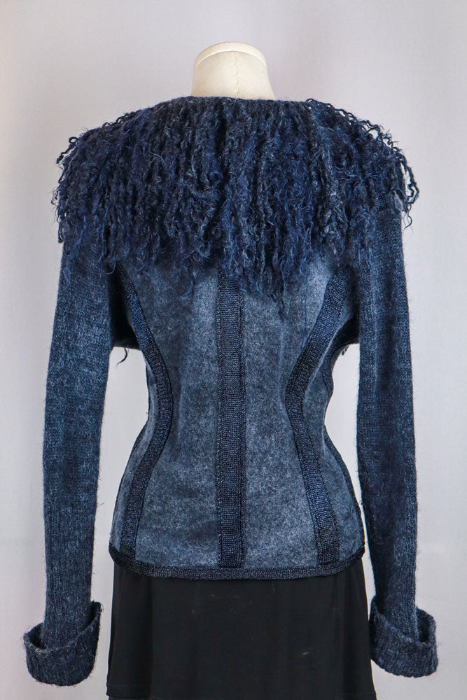 2000s Navy Merino Wool & Mohair Jacket with Curly Collar
