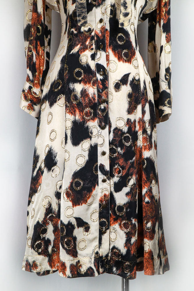 Roberto Cavalli 2000s Cow Print Shirt Dress with Gold Ring Accents
