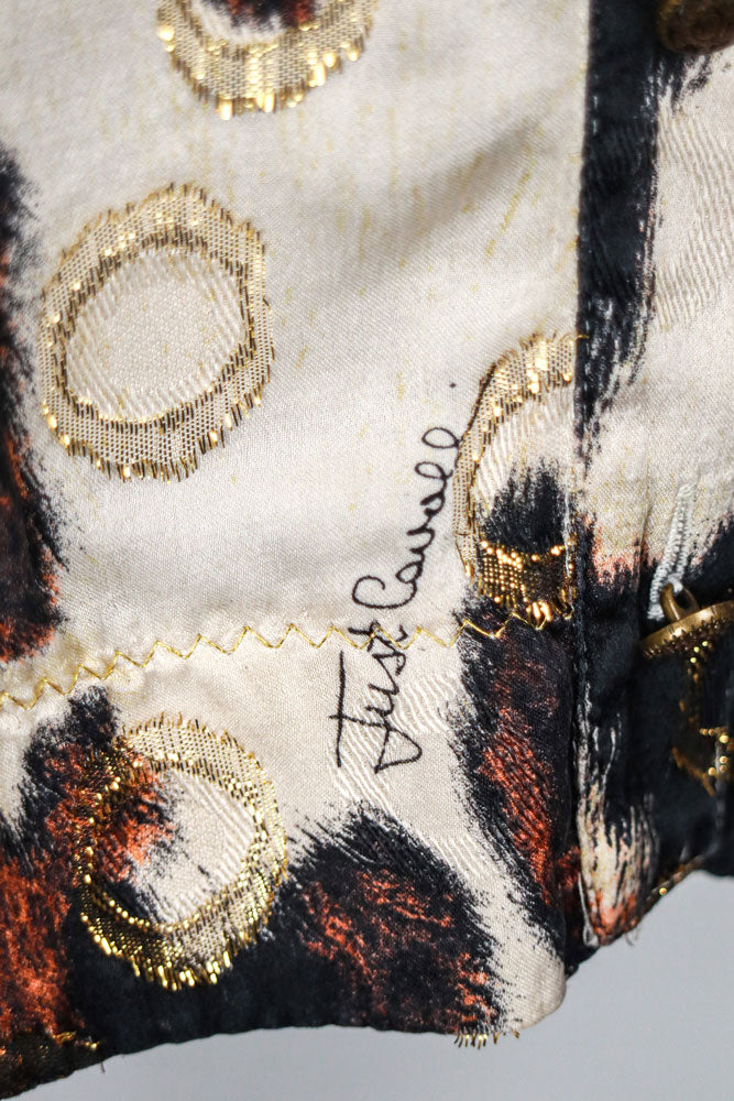 Roberto Cavalli 2000s Cow Print Shirt Dress with Gold Ring Accents