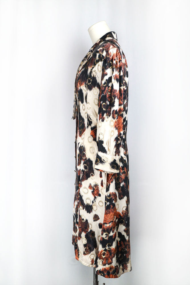 Roberto Cavalli 2000s Cow Print Shirt Dress with Gold Ring Accents